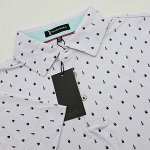 Black Quail Men's M White AOP Short Sleeve Polo Shirt Golf Casual Preppy NWT